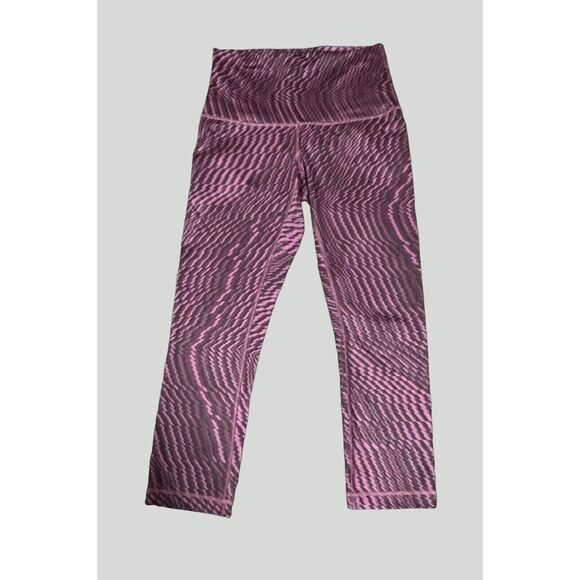 Lululemon Wunder Under Crop Shifted Horizon Red Grape Black Leggings sz 6 - Picture 1 of 8